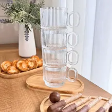 Kit Jogo 4 Xícaras Em Vidro Graffiato 95ml e 170ml Canecas Duplo Café Chá Expresso Chá Capuccino