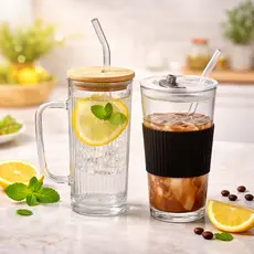Copo Caneca  Tampa Canudo Vidro Fest 400ML Graffiato 290ML Ceinture 450ml Tampa Não Derruba Líquido