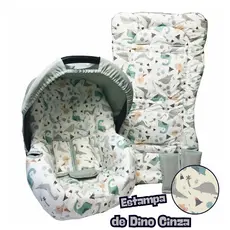 CAPA DE BEBE CONFORTO E CAPA CARRINHO - DINO CINZA SAFARI KAKI MENINOS