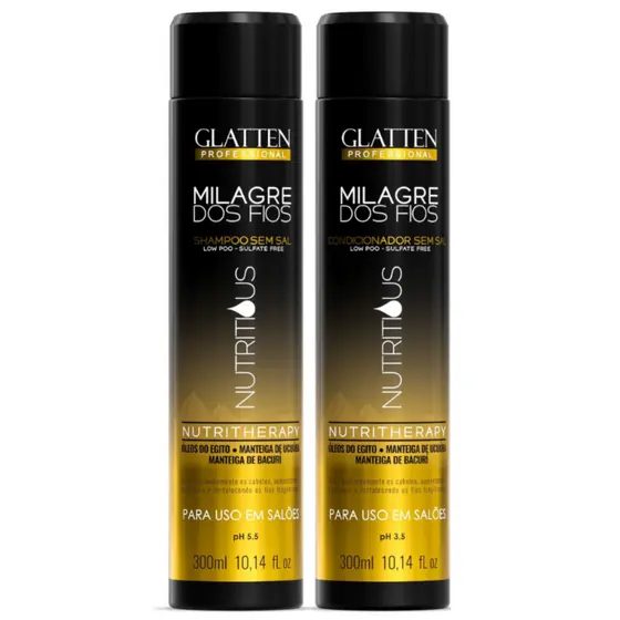 Kit Shampoo e condicionador Milagre dos fios Nutritious Glatten profissional Nutrição 2x300 ml