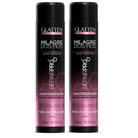 Kit Shampoo e condicionador Glatten Milagre dos fios Repair Pro tratamento profissional Reconstrução