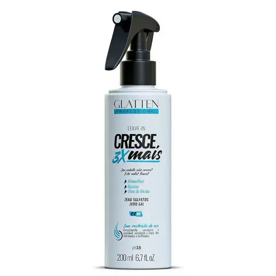Leave-in Cresce 3x mais 200ml Glatten crescimento acelerado minoxi hair e vitaminas