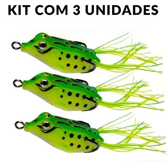 Kit 3 ou 2 Isca De Sapo Plástico Macia 4g Anzóis Duplos Pesca Flutuante Equipamento iscas