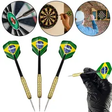Kit com 3 Dardos Países Brasil, EUA, UK Profissionais Ponta de Aço Inox - Tiro ao Alvo