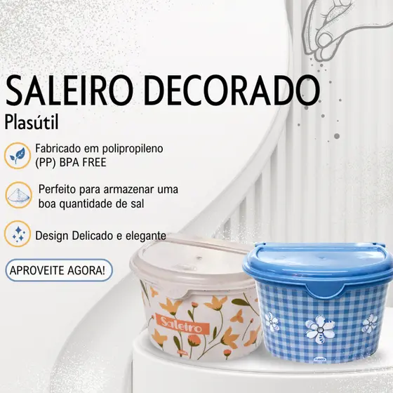 Saleiro Decorado Azul Xadrez - Plasútil