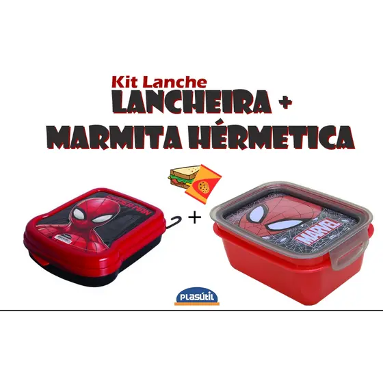 KIT LANCHE/ Marmita Hermética 850ml + Sanduicheira - Plasútil * 6 Perosnagens -
