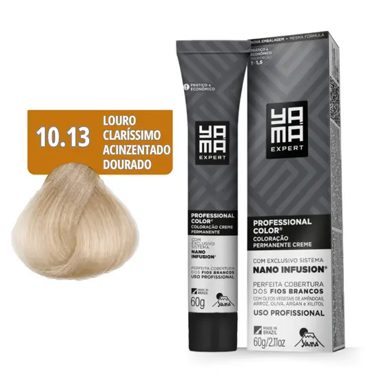 Coloração Yamá Creme Professional Color Nano Infusion. 10.13 Louro Claríssimo Acizentado Dourado 60g