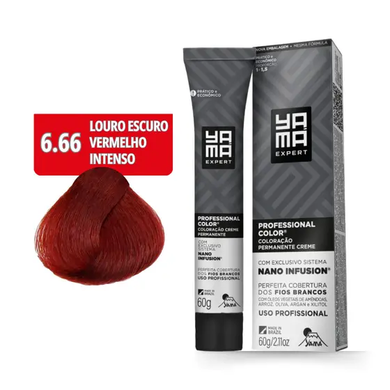 Coloração Yamá Creme Professional Color Nano Infusion 6.66 Louro Escuro Vermelho Intenso 60g