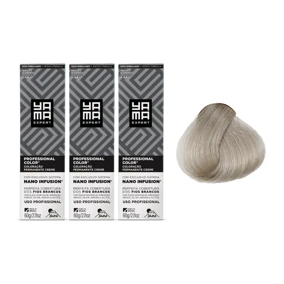 Kit C/3 Colorações Prof Color Nano Infusion 12.11 Louro Extra Claro Cinza Yamá