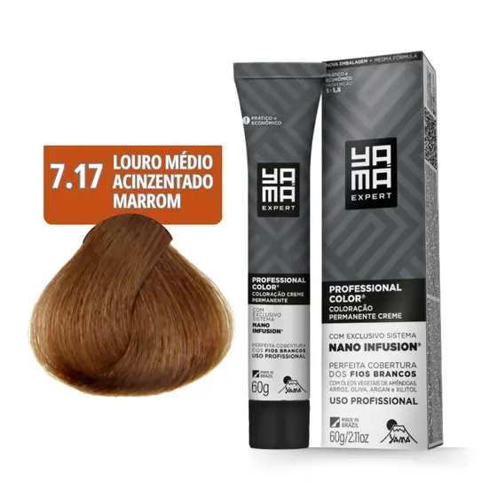 Kit C/3 Colorações Prof Color Nano Infusion 7.17 Louro Médio Acinzen Marrom Yamá