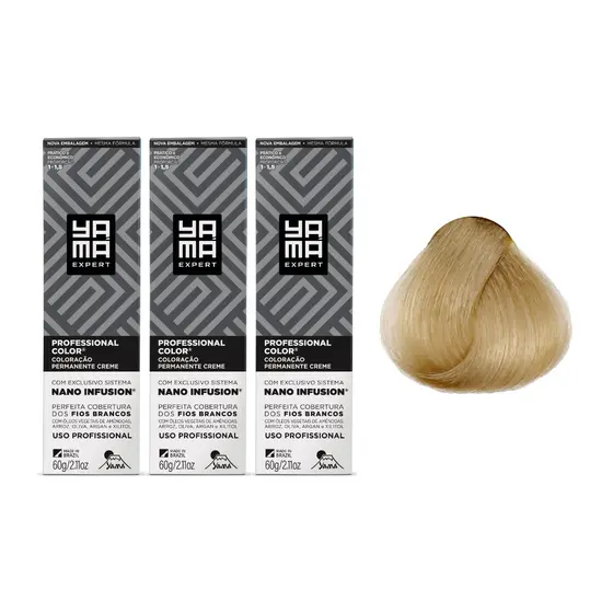 Kit C/3 Colorações Yama Prof Color Nano Infusion 9.13 Louro Muito Claro Acinz Dourado