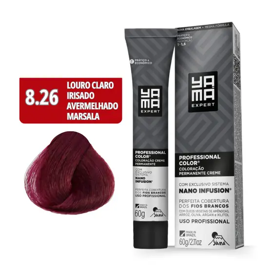 Coloração Yamá Creme Professional Color Nano Infusion 8.26 Louro Claro Irisado Avermelhado Marsala