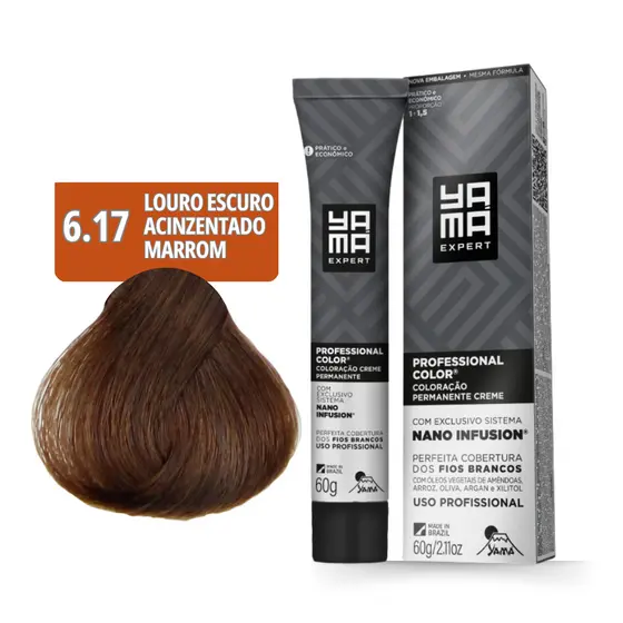 Coloração Yamá Creme Professional Color Nano Infusion 6.17 Louro Escuro Acinzentado Marrom