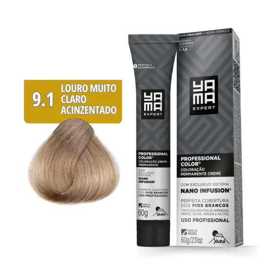 Coloração Yamá Creme Professional Color Nano Infusion 9.1 Louro Muito Claro Acinzentado