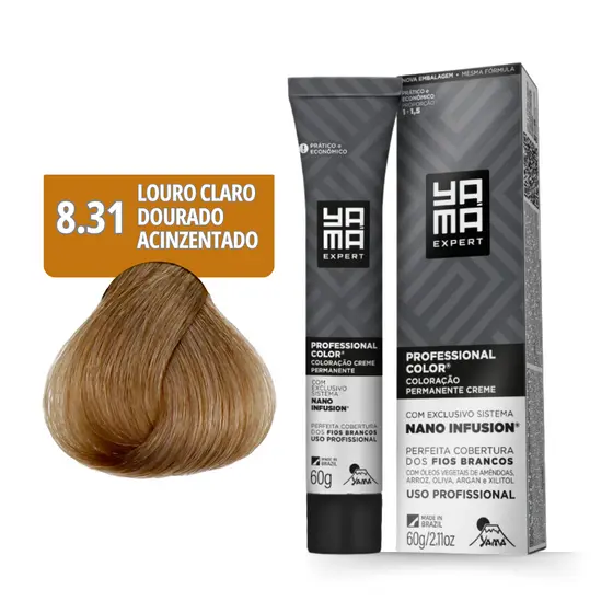 Coloração Yamá Creme Professional Color Nano Infusion 8.31 Louro Claro Dourado Acinzentado