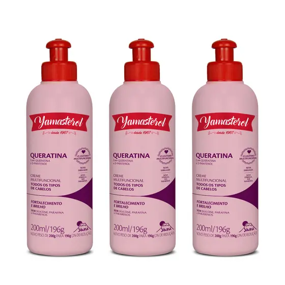 Creme Multifuncional Yamasterol Queratina 200g  Yamá (Kit C/03) - Perfumaria em Casa