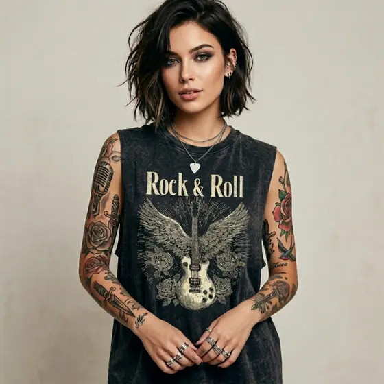 Camiseta Regata Machão Estonada Feminina Oversized Streetwear Rock & Roll Estilosa Metal Gotico