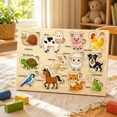 Quebra Cabeça Animais Brinquedo Educativo Pedagógico Encaixe Didático 12 pçs Tabuleiro Educação