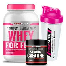 Kit 1 Whey For Feme 900g + 1 Strong Creatine 300g + 1 Coqueteleira 600ml