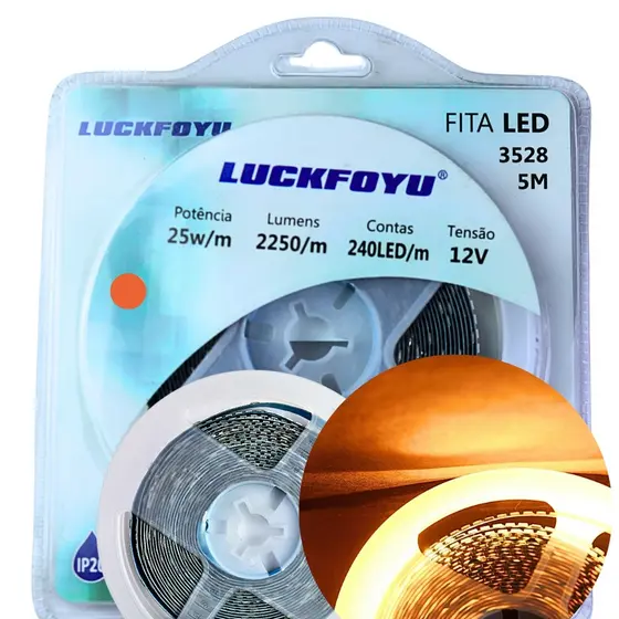 Fita led 3528 240 Leds/m laranja 25W/m IP20 5m 12V Lucky
