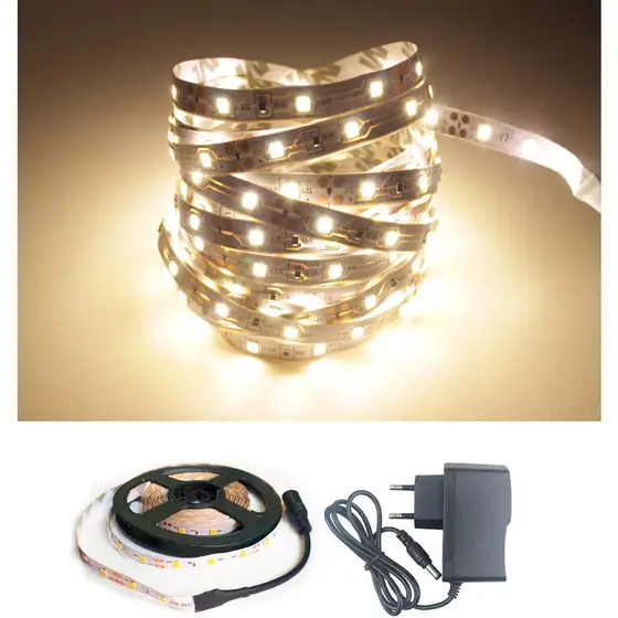 Fita LED Branco Quente 2835 rolo de 5M 300 Leds + Fonte