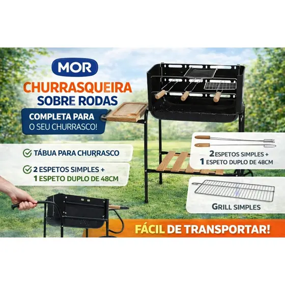 Churrasqueira Móvel Califórnia Com Bacia Esmaltada E Rodinhas Compacta Portátil Carvão com AcessóriosMor