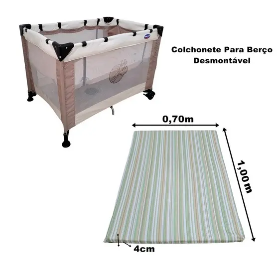 Colchonete para berço desmontável 70x1,00 c/ Capa protetora camping dobravel - promoção