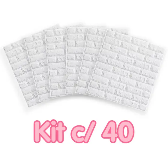Kit 40 Placas 3D Tijolo Branco Adesivo Autocolante Decoração Quarto Sala Banheiro