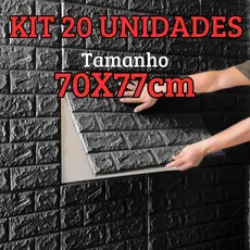 Kit 20 Placas 3D Tijolinho Preto 70x77cm Auto Adesivo Espuma Revestimento de Parede