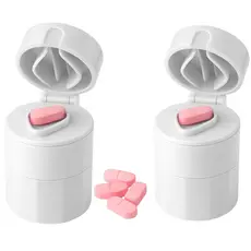 Porta Comprimido Multiuso 3 em 1 Com Cortador E Amassador E Armazenamento Duplo