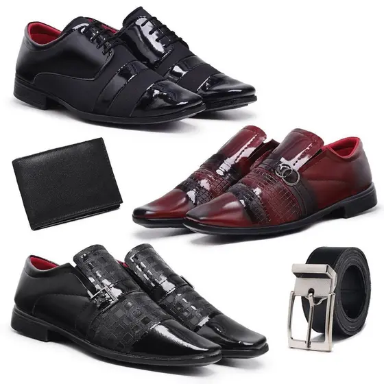 Kit 4 Pares Sapato Social Masculino Moda Evangélica Gospel Mega Oferta Verniz com e sem Cadarço