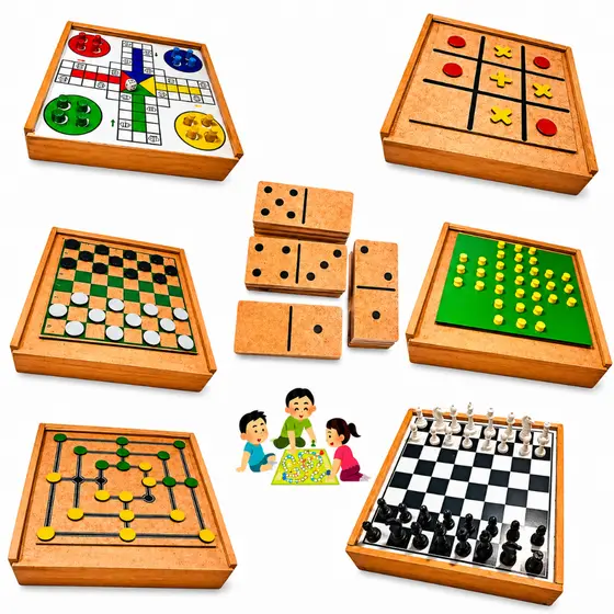 Jogos de Tabuleiro em MDF Xadrez Dama Ludo Trilha Jogo da Velha Dominó Resta Um Clássicos de Mesa