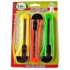 Estilete Profissional Kit Com 3 Peças Lamina Em Aço Insulfilm Desenho Cortar Abrir Caixas Similares