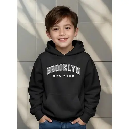 Moletom Canguru Infantil Algodão Capuz Bolso Unissex Juvenil Brooklyn