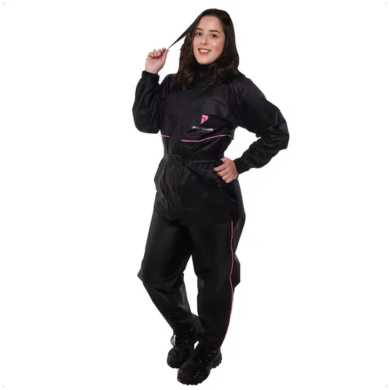 Capa de Chuva Feminina Preta Nylon Impermeavel Motoqueiro 0,20mm Pioneira