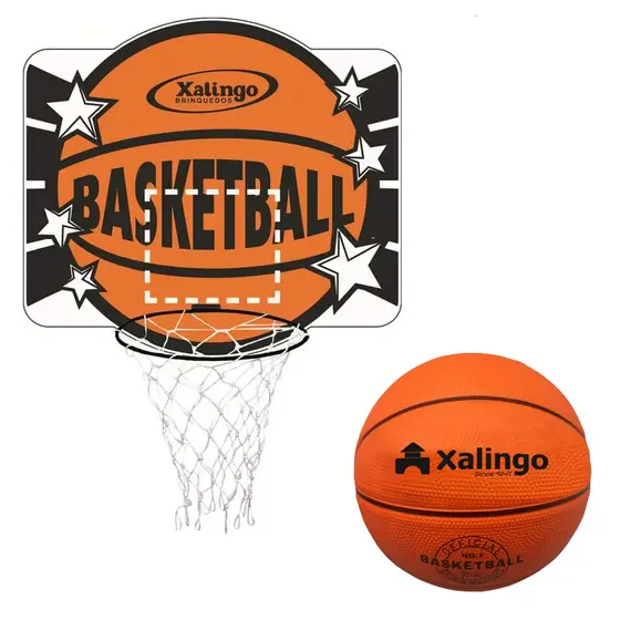 Kit Tabela de Basquete Infantil em MDF Ótima Fixação +6 Anos Xalingo + Bola de Basquete Laranja
