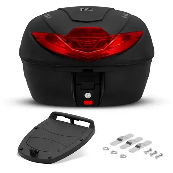Baú Bauleto Moto Traseiro 35 Litros Smart Box 4 Universal Preto Lente Vermelha - Pro Tork BP-12