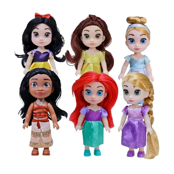 Mini Boneca Princesa Disney 15cm: Ariel, Bela, Cinderela, Branca de Neve, Rapunzel ou Moana