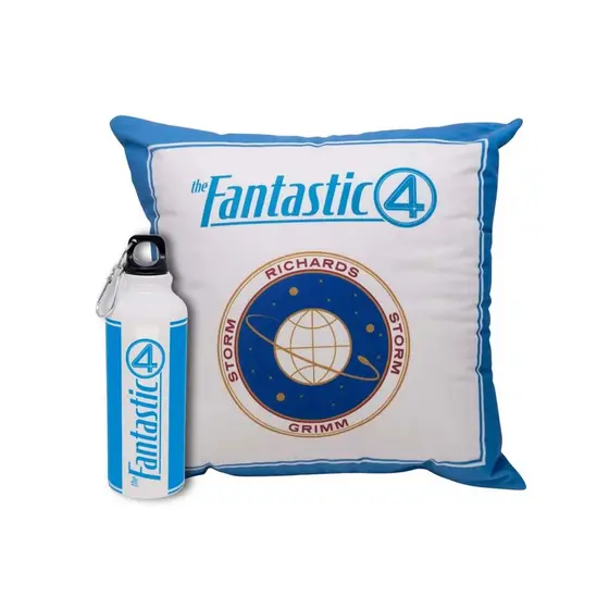 Kit Quarteto Fantástico Almofada + Garrafa Alumínio 500ml Mosquetão Marvel Zona Criativa
