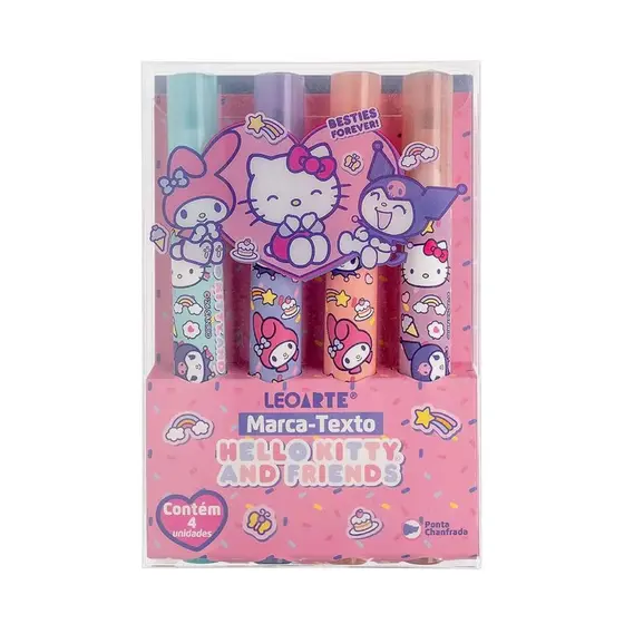 Caneta Marca Texto Hello Kitty e Amigos - Estojo com 4 cores Leo&Leo - 10148