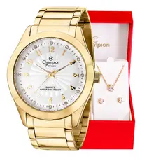 Relógio Feminino Champion CN29409D Dourado, Analógico, À Prova D'Água, com Kit Colar e Brincos, Estilo, Moda, Presente.