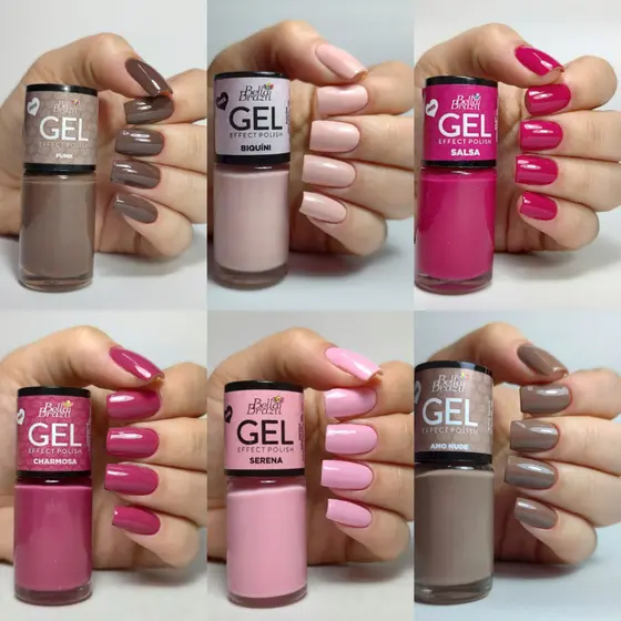 Esmalte Efeito Gel FREE Tons Nude e Rosa 9ml Bella Brazil Seca Naturalmente Sem Cabine