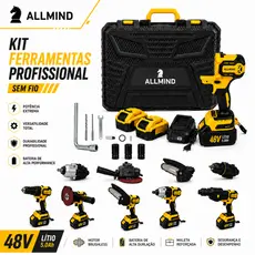 Kit 5 em 1 Multifuncional Martelete Furadeira Esmerilhadeira Chave de Impacto Motosserra Bateria 48v