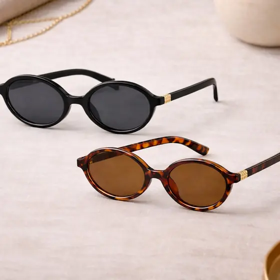 Óculos de Sol Feminino Retrô Armação Oval Vintage Moda Blogueira Estiloso Preto Marrom