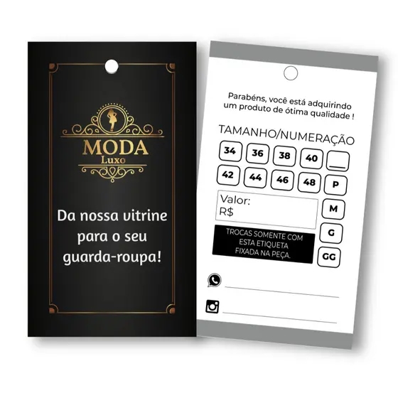 Etiquetas de Roupas Pacote com 100 unid em promocao Escolha o modelo.