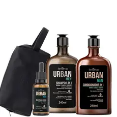 Kit Shampoo + Condicionador + Óleo P/ Barba + Necessaire Urban Men Presente Masculino Homem Pais Natal Namorados