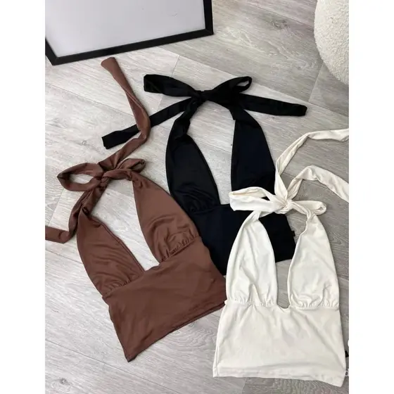 Kit 3, 2 ou 1 Blusa Top Cropped Frente Única com Amarração no Pescoço Decotado Suplex Premium Sexi Moda Gringa