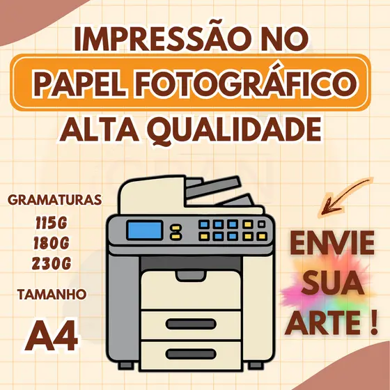 Impressão no Papel Fotográfico Alta Qualidade Colorida 115g, 180g ou 230g Tamanho A4
