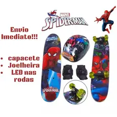 Skate Infantil Rodas LED Homem Aranha + Kit Proteção