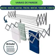 Varal Sanfonado De Parede Retrátil Vários Tamanhos 120cm 100cm 80cm 60 cm 50cm 40cm 100% Alumínio - Alumínio